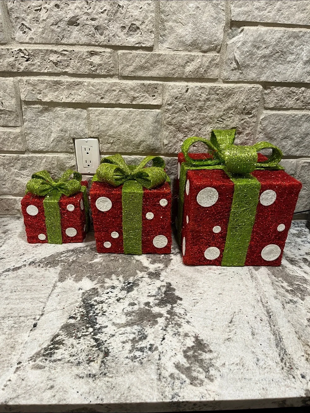 Lot of 3 Pier 1 Red and Green Decorative Presents